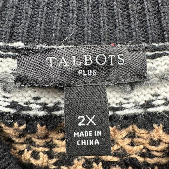 Talbots Dress Womens 2X Black Fair Isle Knit Sweater Long Sleeve Holiday Preppy - Picture 6 of 11